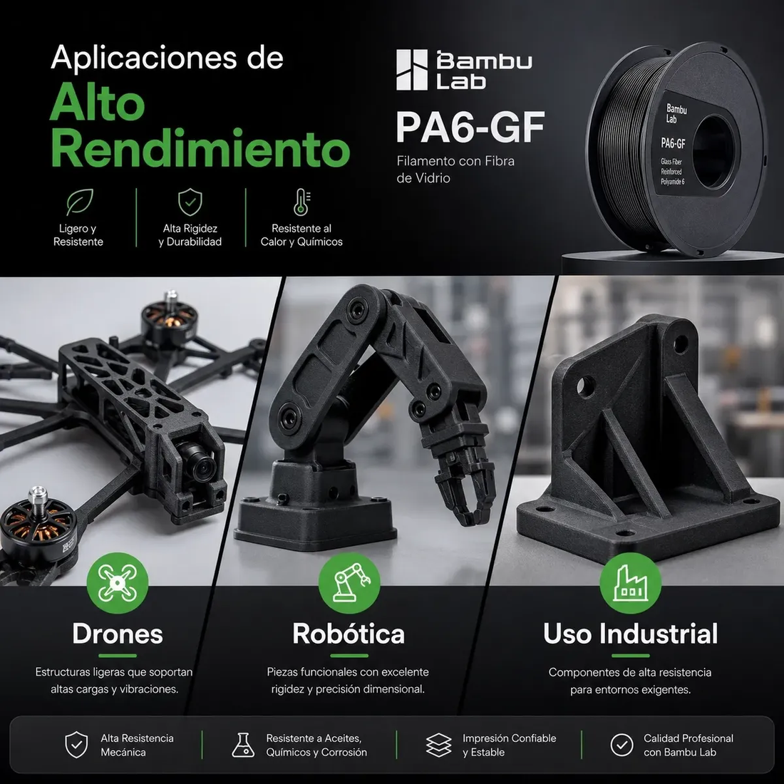 Filamento Bambu Lab PA6-GF 1.75mm 1kg Nylon Reforzado con Fibra de Vidrio — detalle 8