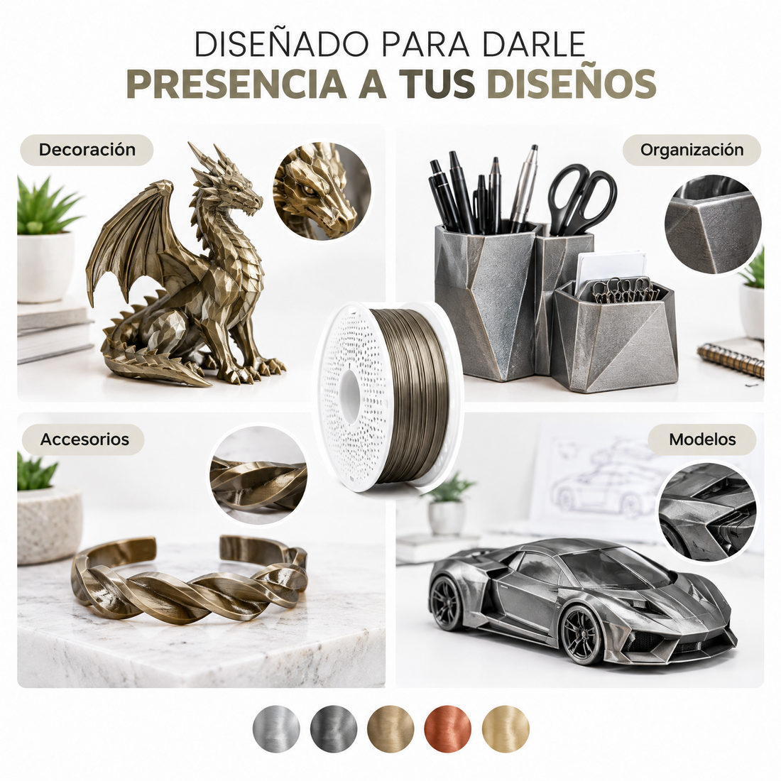 Filamento Bambu Lab PLA Metal 1.75mm 1kg — detalle 7