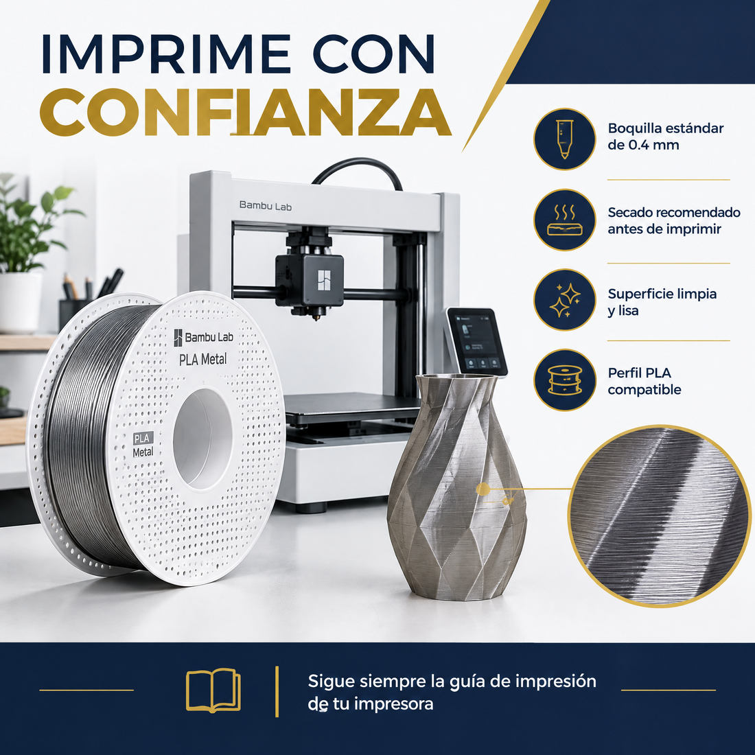 Filamento Bambu Lab PLA Metal 1.75mm 1kg — detalle 6