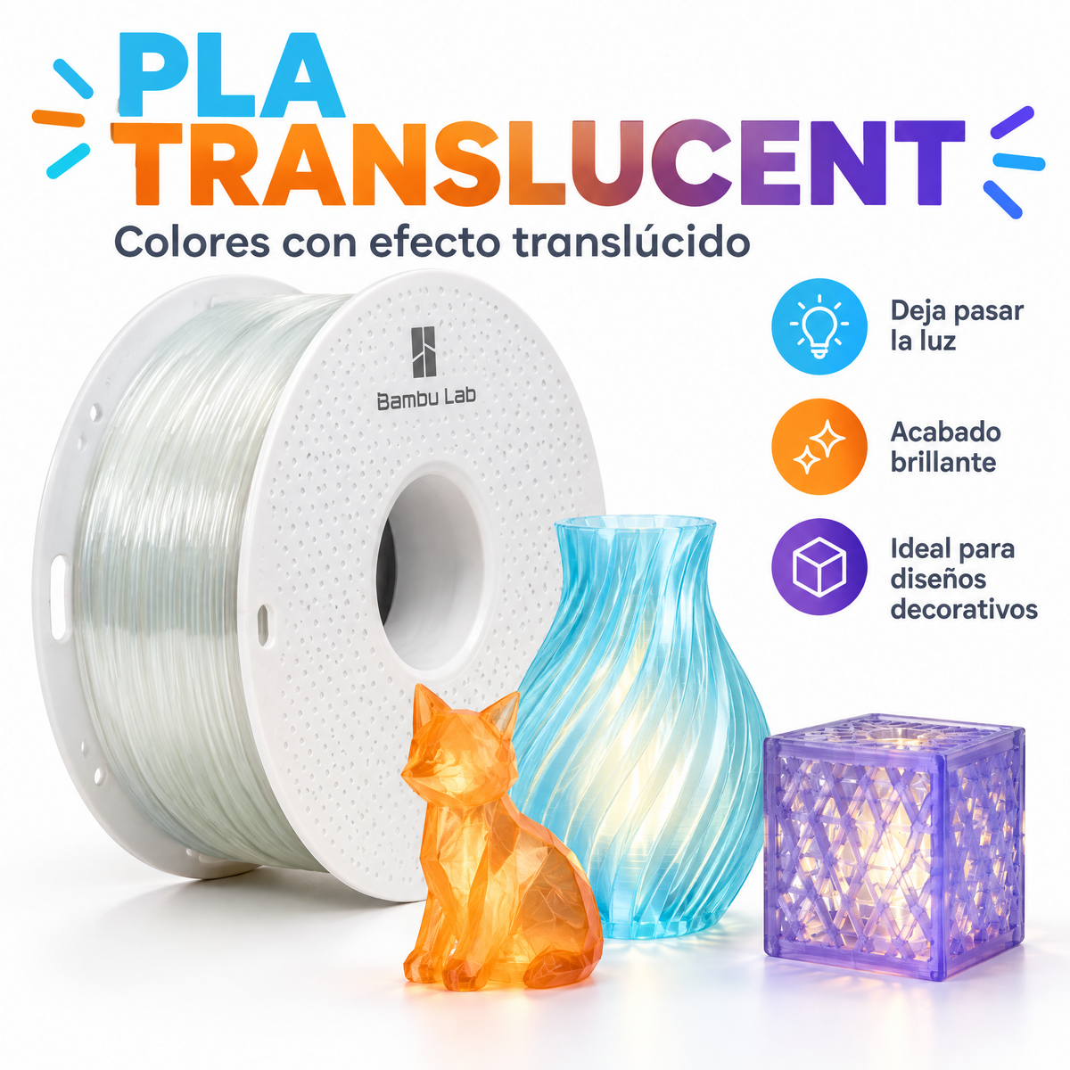 Filamento Bambu Lab PLA Translucent 1.75mm 1kg