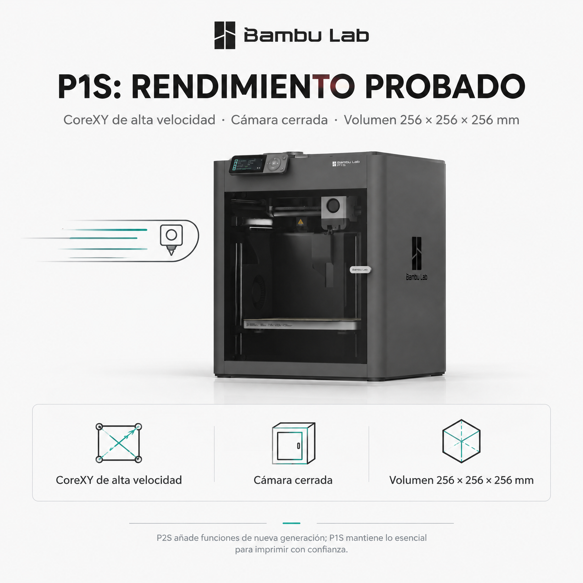 P1S de Bambu Lab (Preventa)-Carcasa totalmente cerrada 500 mm/s