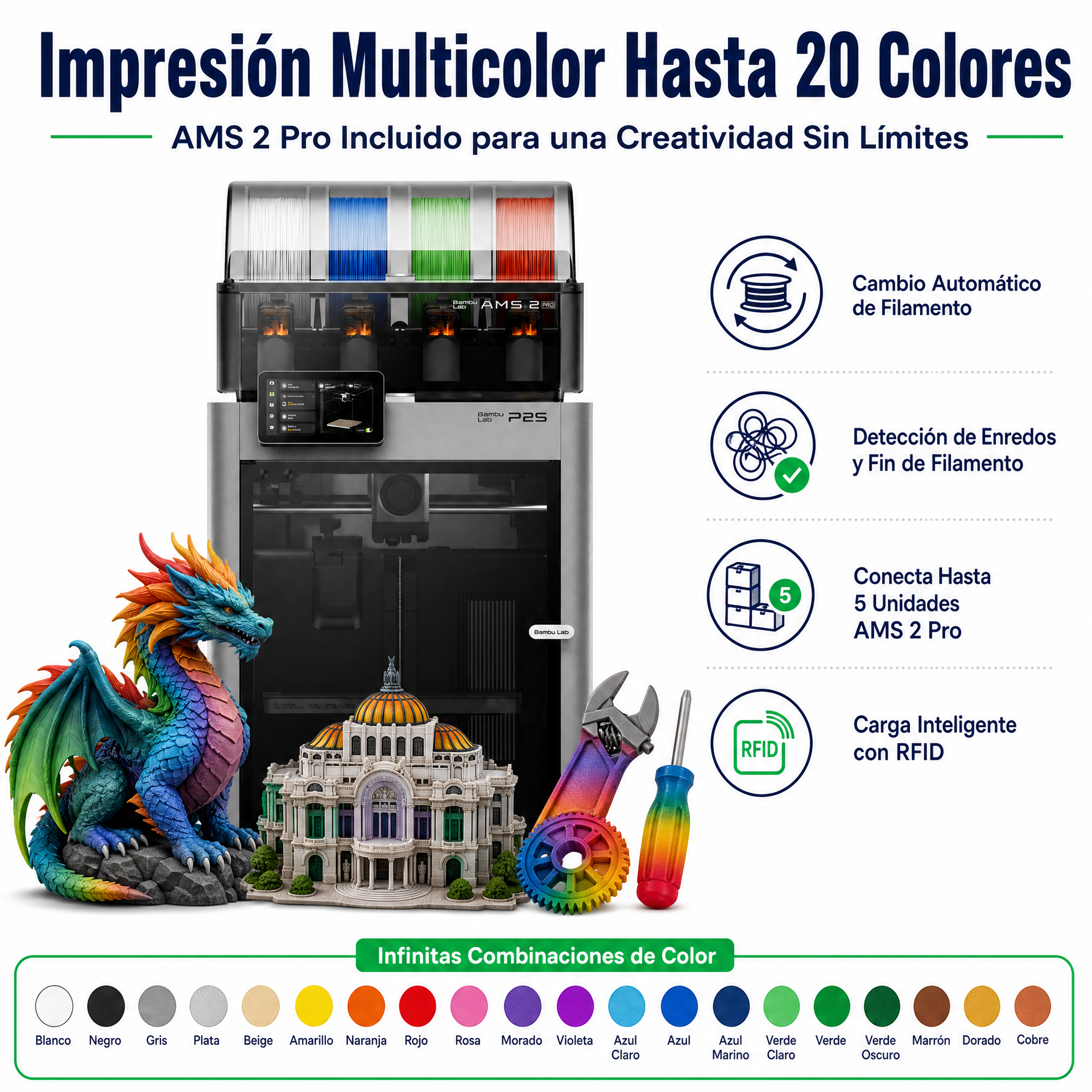 Preventa Impresora 3D Bambu Lab P2S Combo Multicolor con AMS 2 Pro