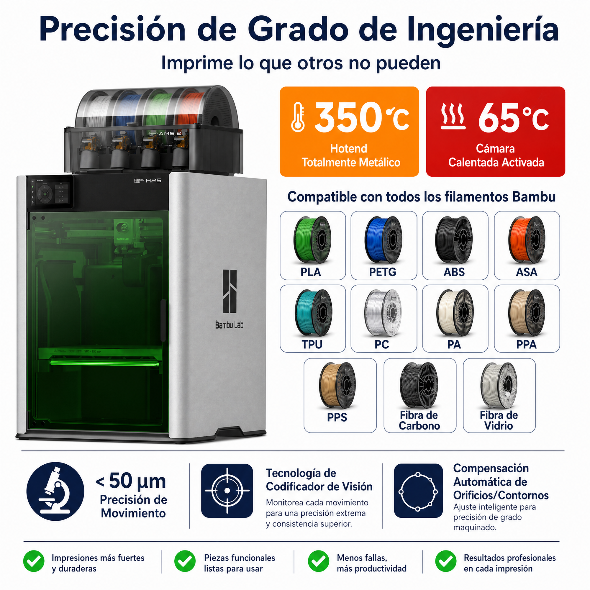 （Preventa）Impresora 3D Bambu Lab H2S Combo H2S-AMS-Combo-US,340×320×340mm,1000mm/s,20,000mm/s²