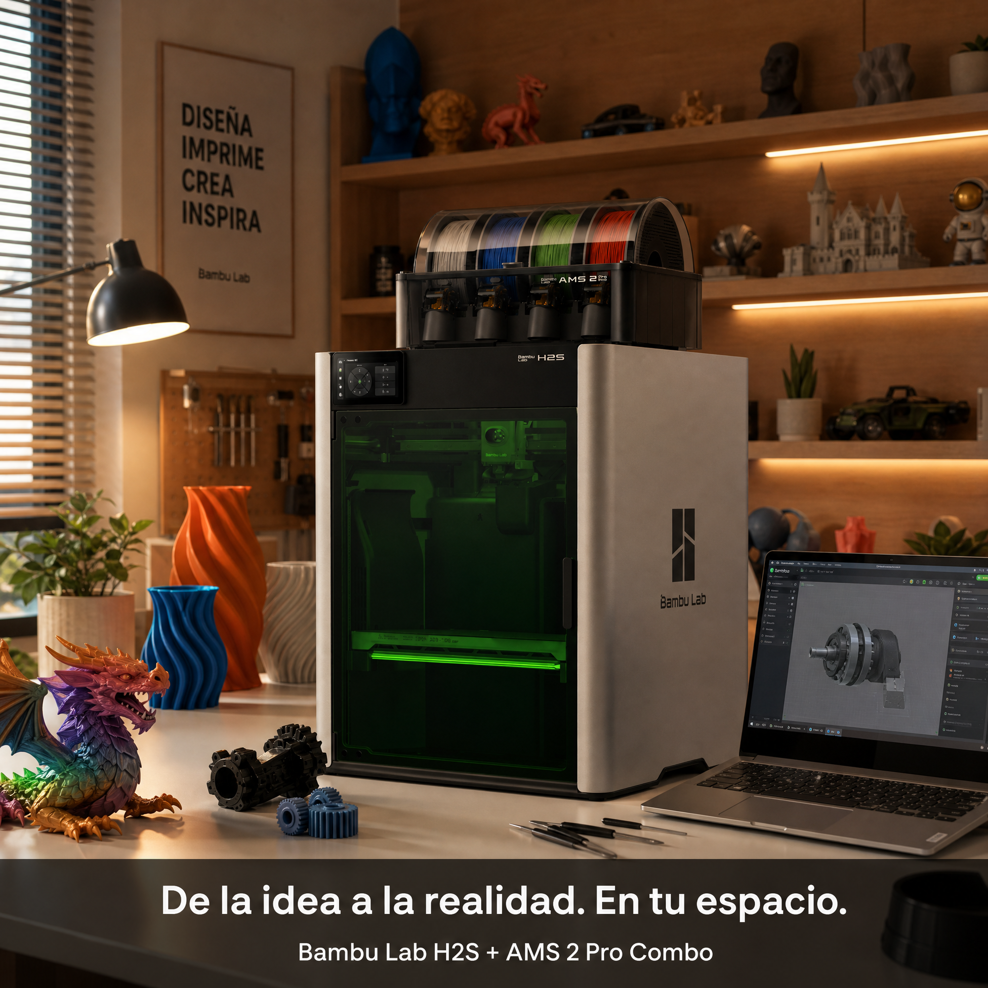 （Preventa）Impresora 3D Bambu Lab H2S Combo H2S-AMS-Combo-US,340×320×340mm,1000mm/s,20,000mm/s²