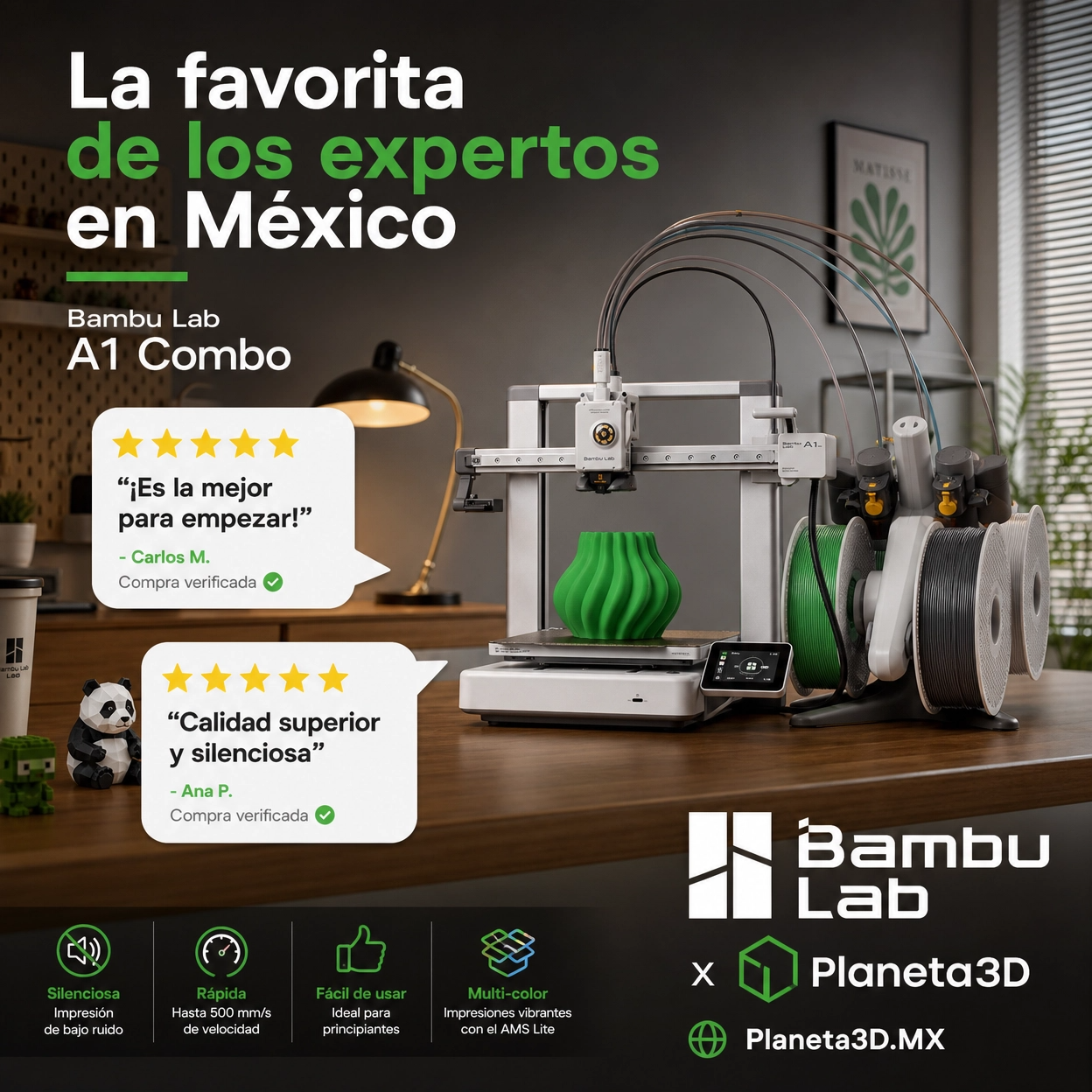 Impresora 3D Bambu Lab A1 Combo con AMS Lite Impresión Multicolor Alta Velocidad  ,Volumen de Construccion 256 x 256 x 256 mm