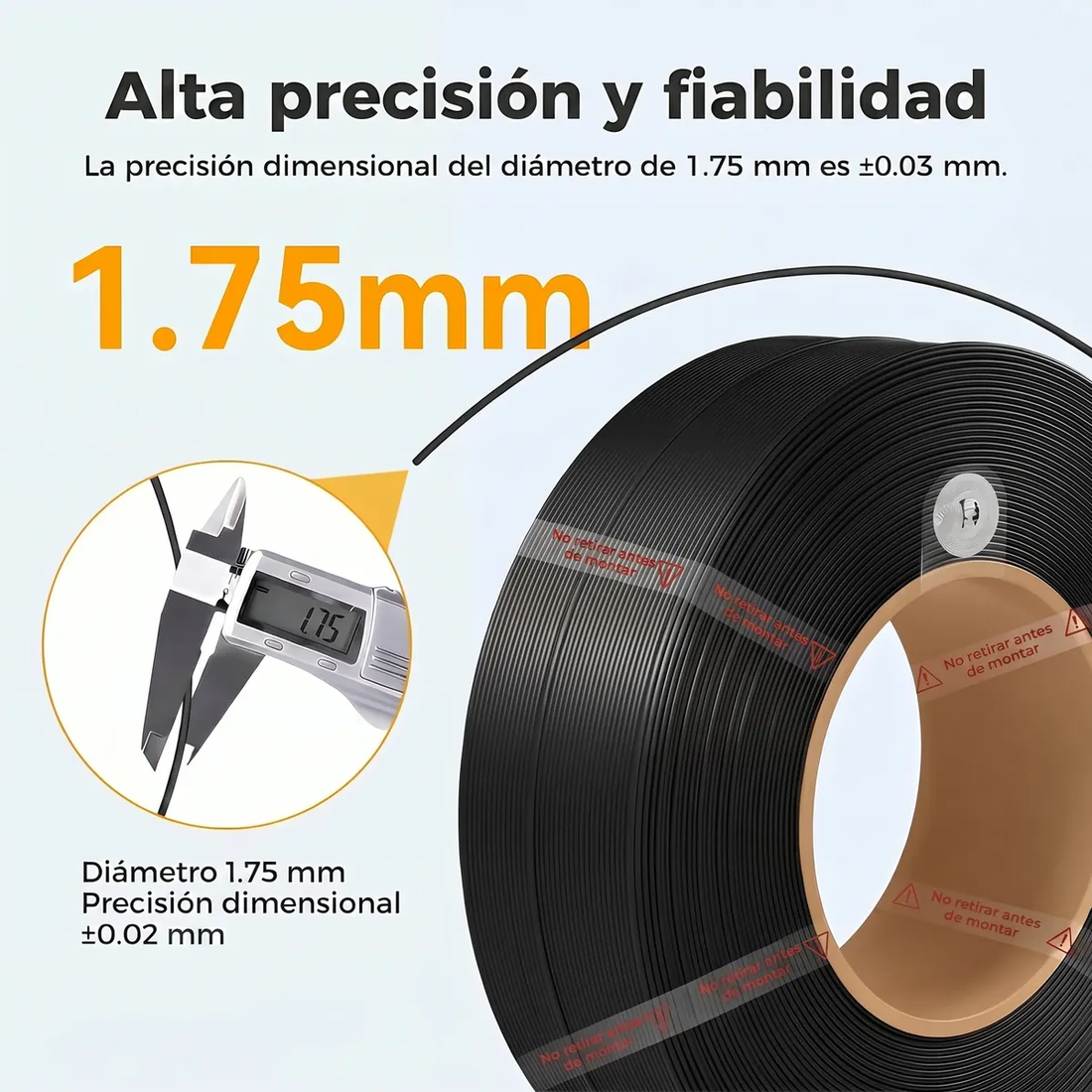 Filamento Bambu Lab PLA BasicGris 1,75 mm  1kg Alta Velocidad Compatible con AMS — detalle 4