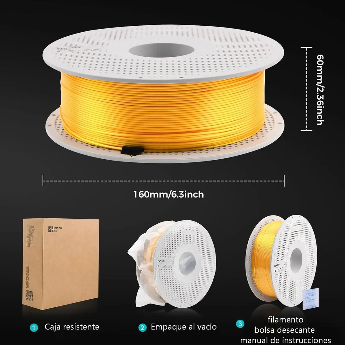 Filamento Bambu Lab PLA Silk + Champán Titan 1kg  Acabado Seda y Alta Resistencia — detalle 6