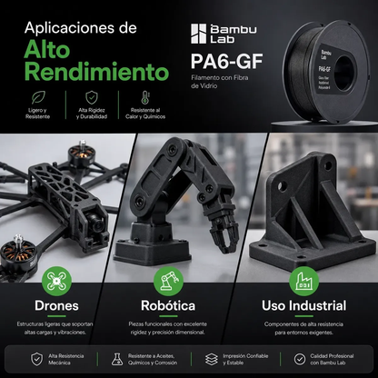 Filamento Bambu Lab PA6-GF 1.75mm 1kg Nylon Reforzado con Fibra de Vidrio