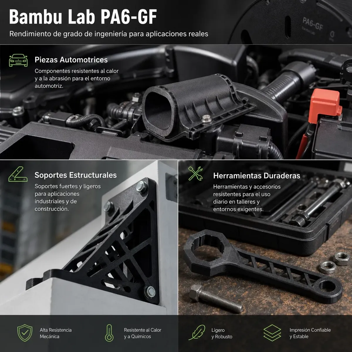 Filamento Bambu Lab PA6-GF 1.75mm 1kg Nylon Reforzado con Fibra de Vidrio