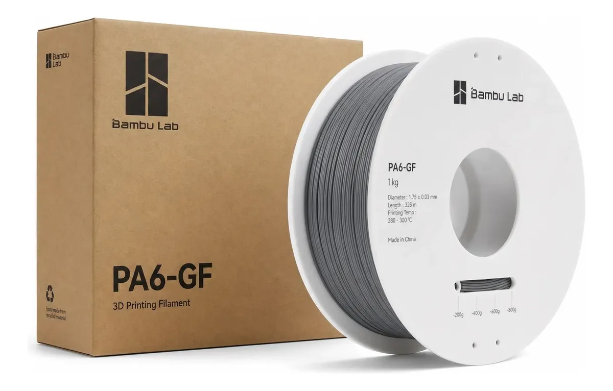 Filamento Bambu Lab PA6-GF 1.75mm 1kg Nylon Reforzado con Fibra de Vidrio