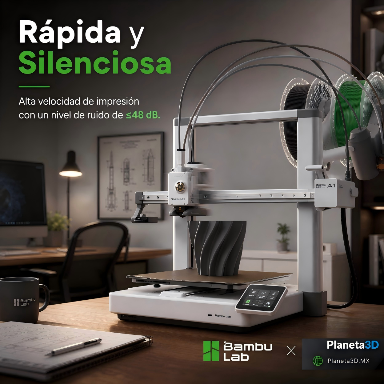 Impresora 3D Bambu Lab A1 Combo con AMS Lite Impresión Multicolor Alta Velocidad  ,Volumen de Construccion 256 x 256 x 256 mm
