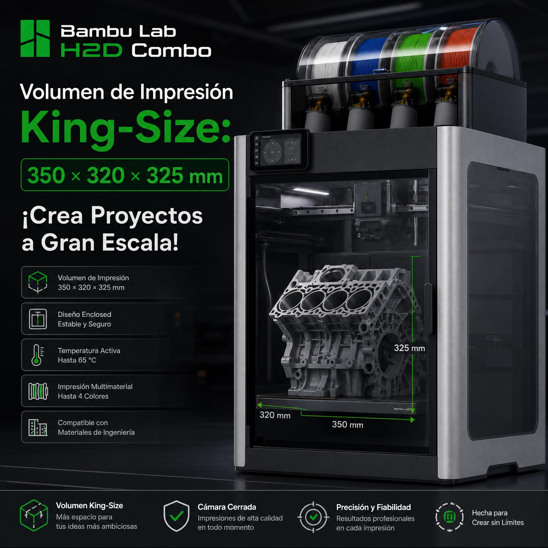 Bambu Lab H2D Combo | Impresora 3D de Doble Cabezal, Grabado Láser y Corte Digital — detalle 3