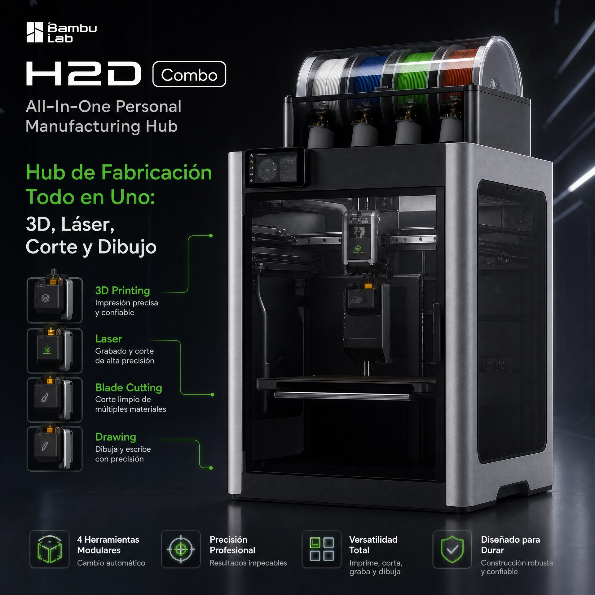 (Preventa)Impresora 3D Bambu Lab H2D Combo 350x320x325mm Doble extrusor inteligente